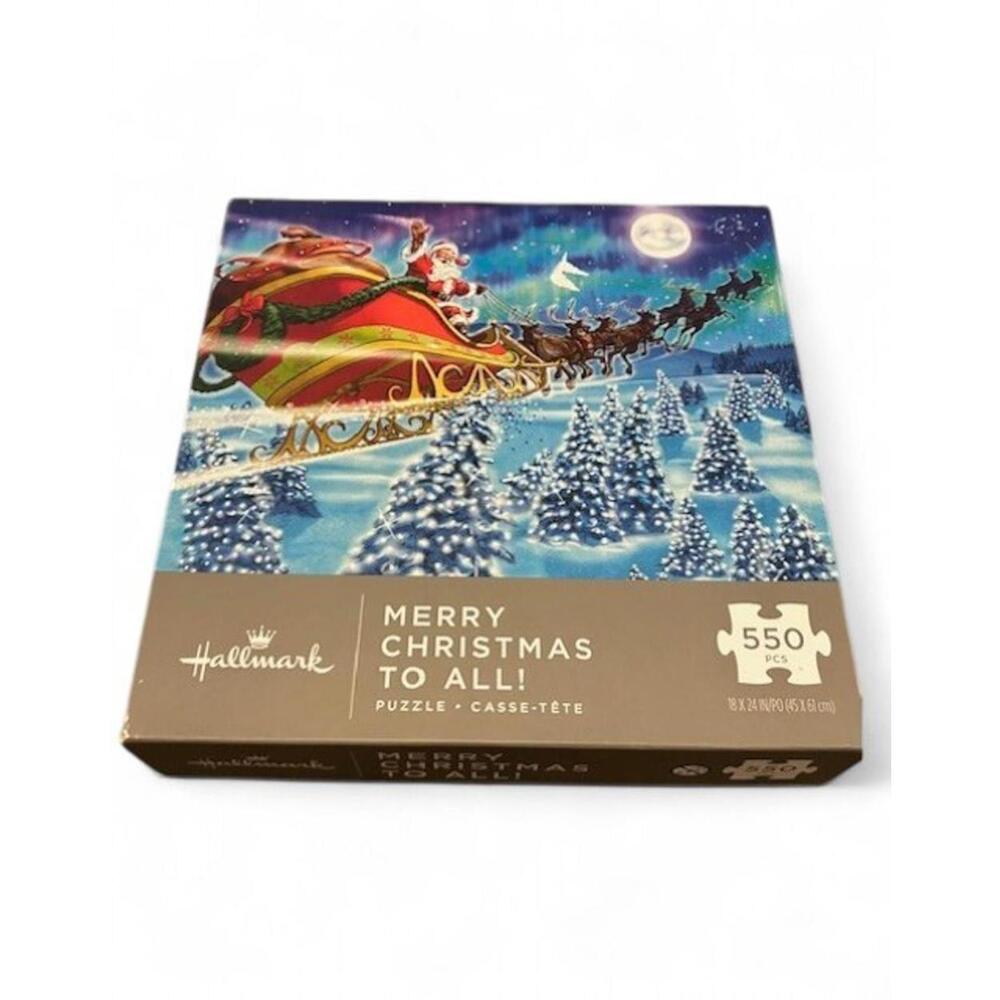 Hallmark Jigsaw Puzzle MERRY CHRISTMAS TO‎ ALL 550 Santa Claus Reindeers Sleigh
